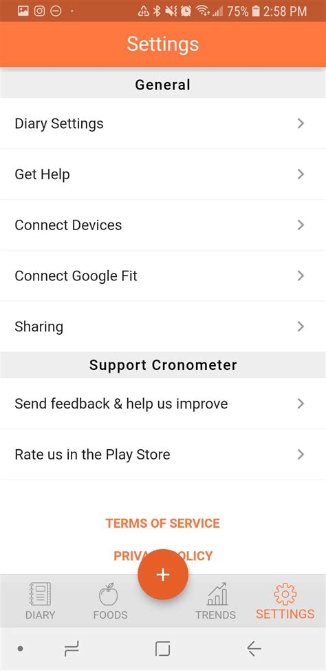 cronometer settings